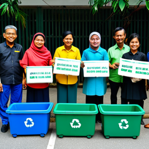 **

"A diverse group of Malaysians (Malay, Chinese, Indian) participating in a community recycling program in Kuala Lumpur, fully clothed, appropriate attire, safe for work, showcasing sorting of recyclable materials with clear signage in Bahasa Malaysia, demonstrating proper waste management, professional, family-friendly, well-formed hands, natural body proportions, correct anatomy, natural pose, bright daylight, high quality photography"

**