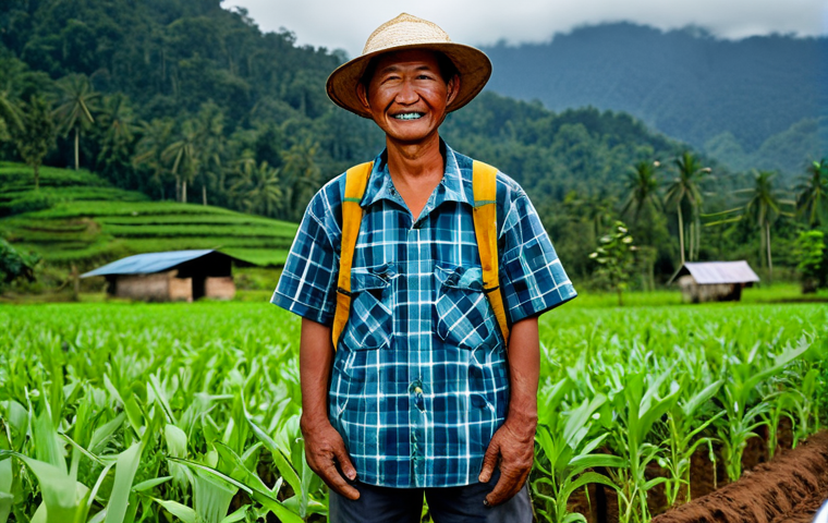 생태 리터러시와 지속 가능한 농업의 연결성 - A smallholder farmer in Sabah, practicing mixed farming (crops, livestock, forestry), fully clothed,...